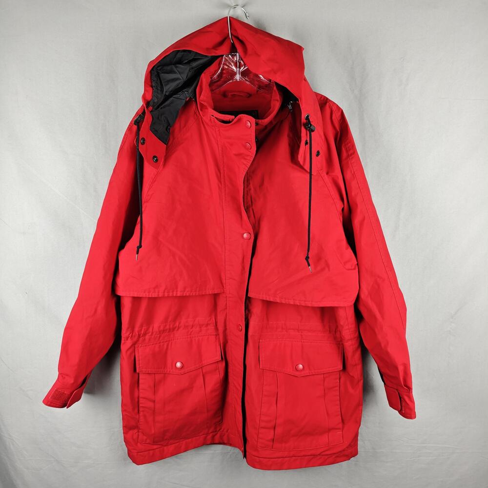 Eddie Bauer Parka Coat Mens Medium Red Hooded Insulated Pockets Winter Outdoor
